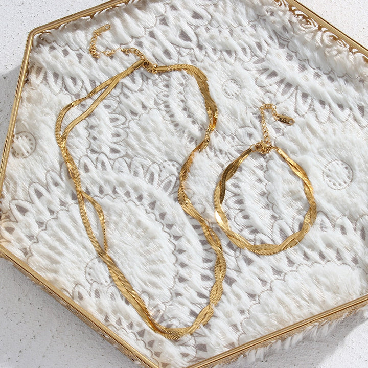 Conjunto Completo em Aço Cirúrgico 316L Banhado em Ouro 18K - Lines - TiPaparico