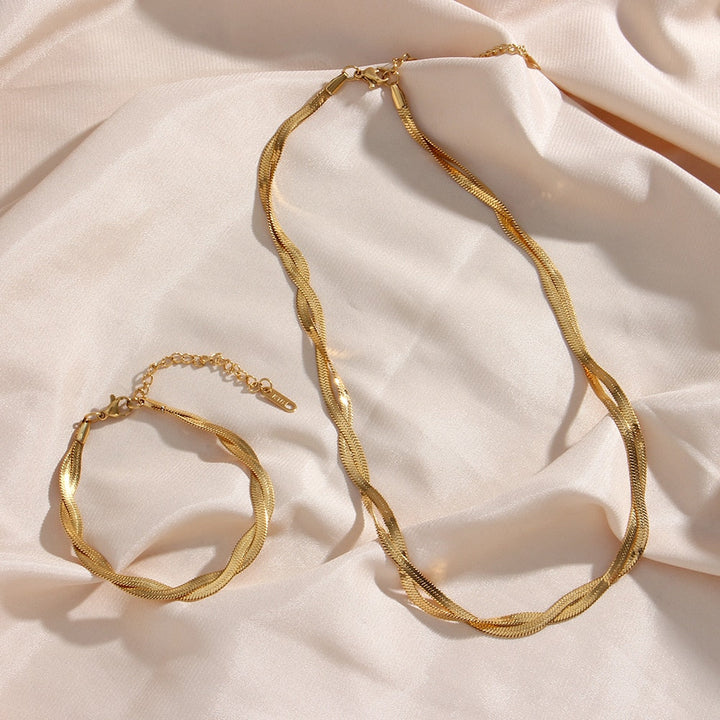 Conjunto Completo em Aço Cirúrgico 316L Banhado em Ouro 18K - Lines - TiPaparico