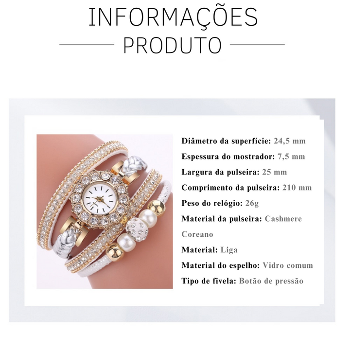 Relógio com Pulseira Quadrupla Cravejado - Luxury - TiPaparico