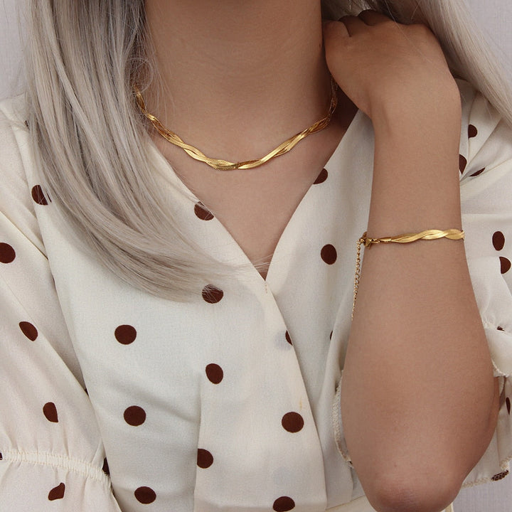 Conjunto Completo em Aço Cirúrgico 316L Banhado em Ouro 18K - Lines - TiPaparico