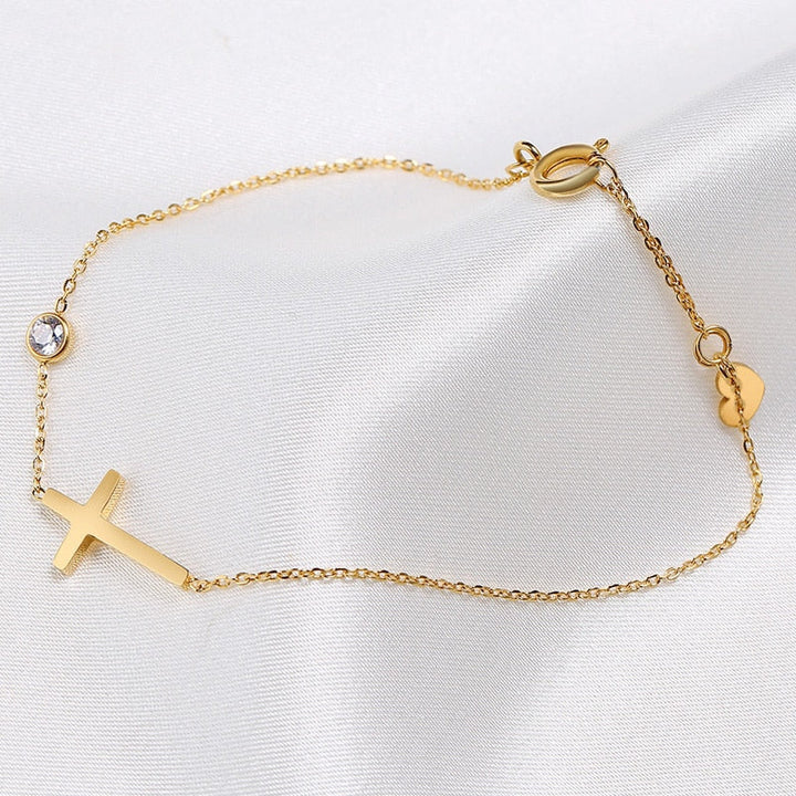 Pulseira Minimalista com Gota de Zircônia - Cruz Sagrada - TiPaparico