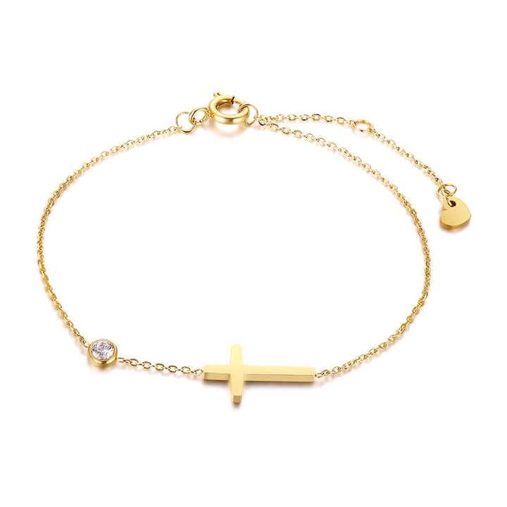 Pulseira Minimalista com Gota de Zircônia - Cruz Sagrada - TiPaparico