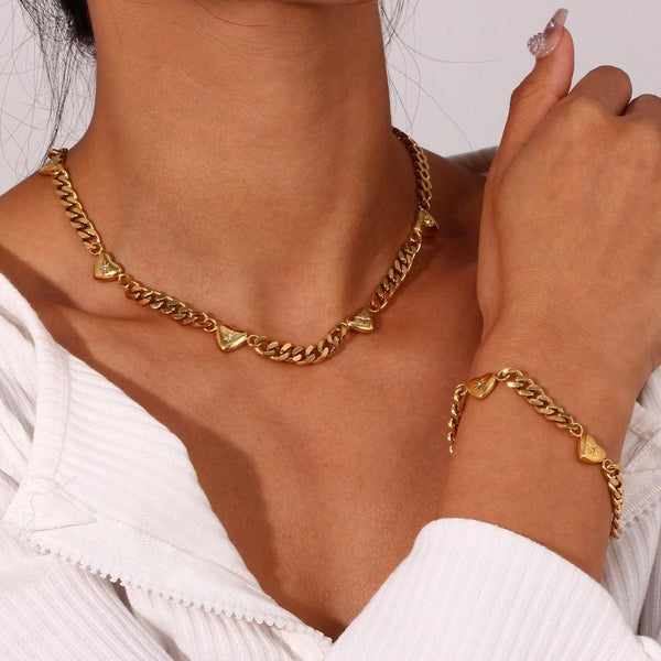 Conjunto Completo em Aço Cirúrgico 316L Banhado em Ouro 18K - Cuban - TiPaparico