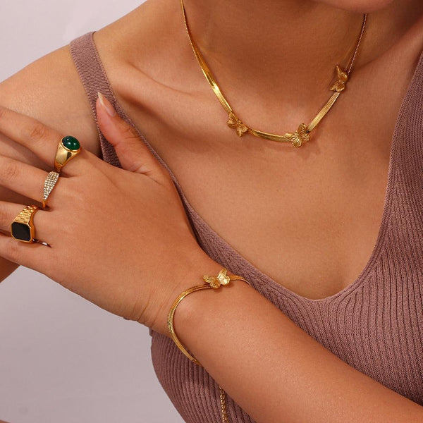 Conjunto Completo em Aço Cirúrgico 316L Banhado em Ouro 18K - Colombian - TiPaparico
