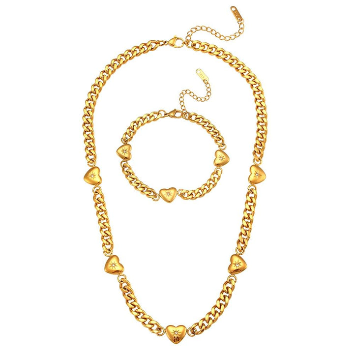 Conjunto Completo em Aço Cirúrgico 316L Banhado em Ouro 18K - Cuban - TiPaparico
