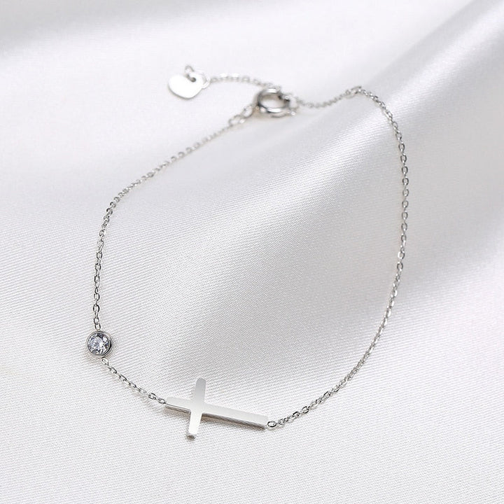 Pulseira Minimalista com Gota de Zircônia - Cruz Sagrada - TiPaparico