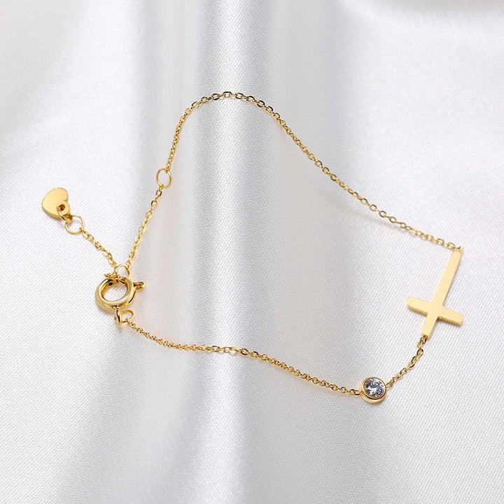 Pulseira Minimalista com Gota de Zircônia - Cruz Sagrada - TiPaparico