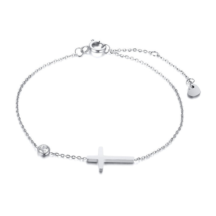 Pulseira Minimalista com Gota de Zircônia - Cruz Sagrada - TiPaparico