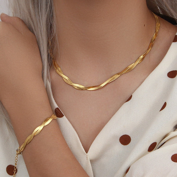 Conjunto Completo em Aço Cirúrgico 316L Banhado em Ouro 18K - Lines - TiPaparico