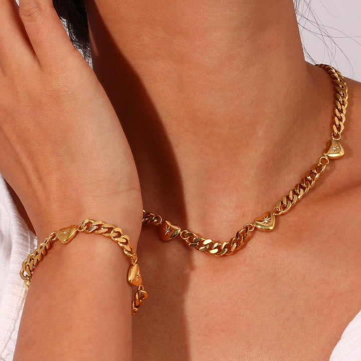 Conjunto Completo em Aço Cirúrgico 316L Banhado em Ouro 18K - Cuban - TiPaparico
